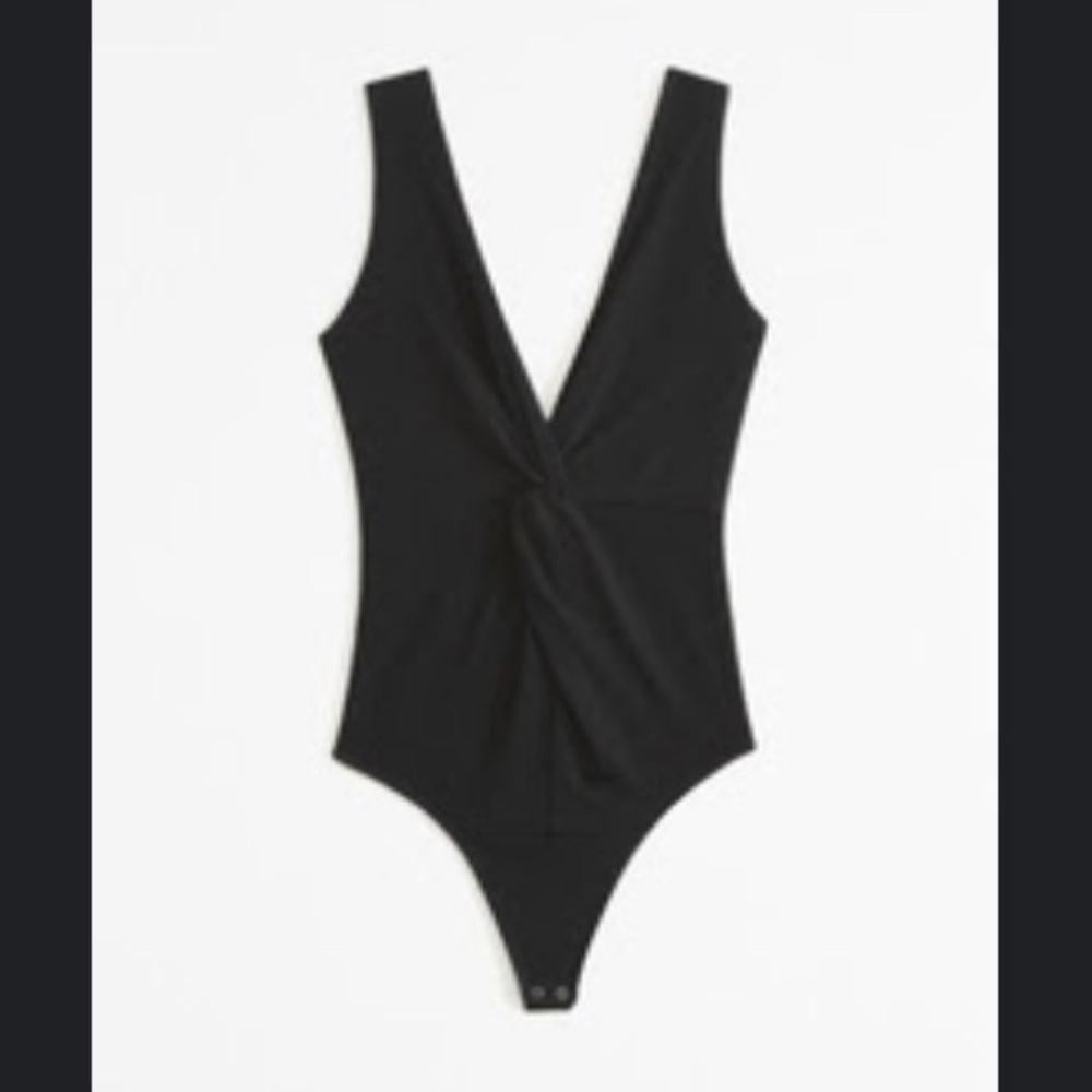 NWT Abercrombie Glossy Rib Plunge Twist Bodysuit - Black